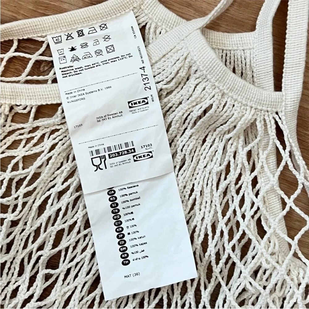 IKEA KUNGSFORS set of natural mesh reusable sustainable bags